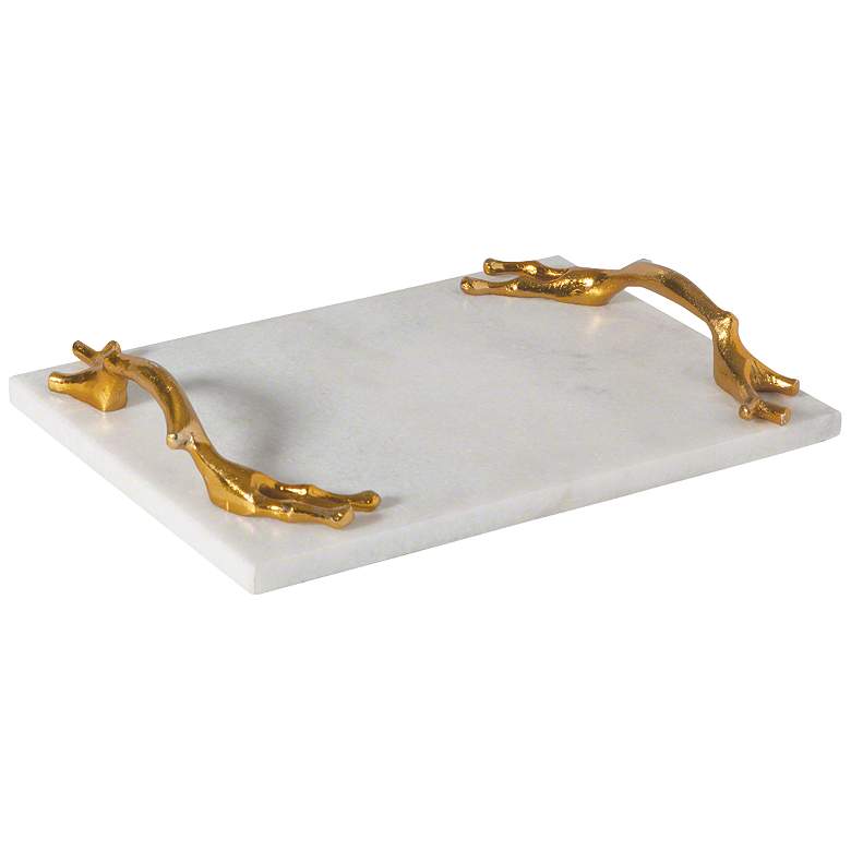 Image 1 Twig 12 inchW Solid Brass Handle Small Marble Serving Tray