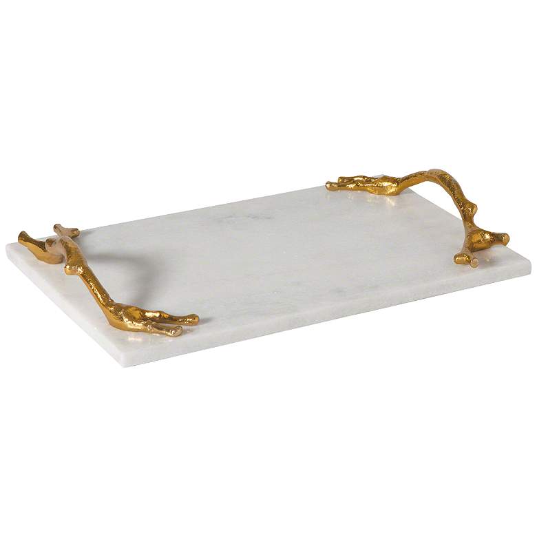Image 1 Twig 15 inchW Solid Brass Handle Large Marble Serving Tray