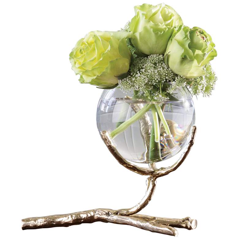 Image 2 Twig 8" Wide Cast Brass and Clear Glass Bud Vase