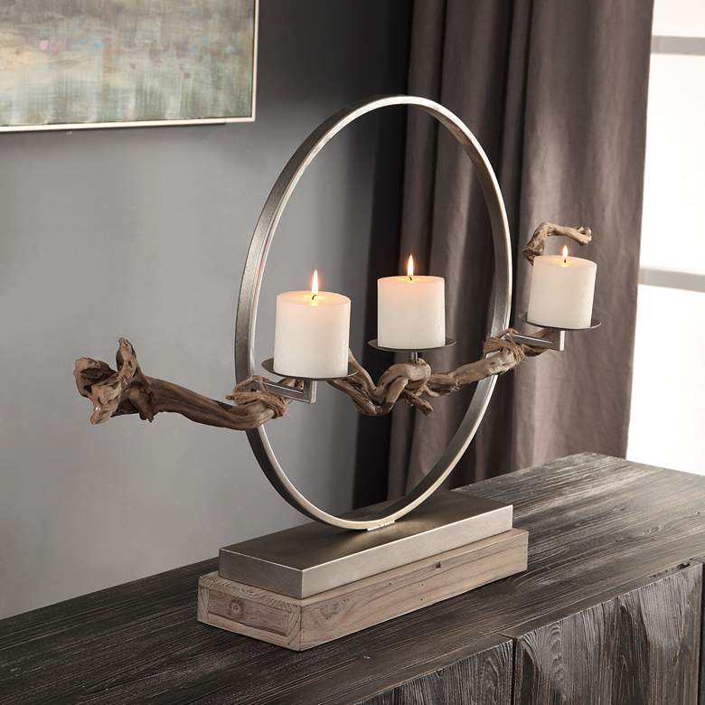 Image 1 Twig and Iron Ring 23 1/2" Wide Candle Holder