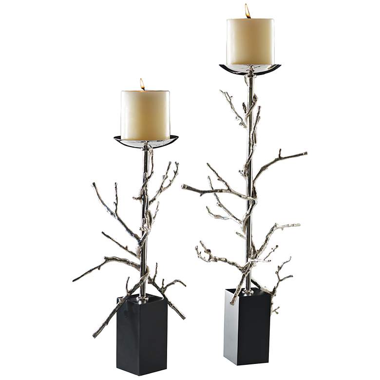 Image 1 Twig Nickel Plated Small Decorative Pillar Candle Holder