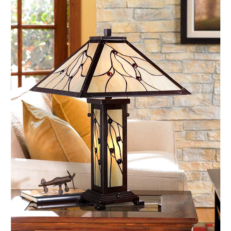 Image 1 Twigs and Berries Golden Art Glass Table Lamp