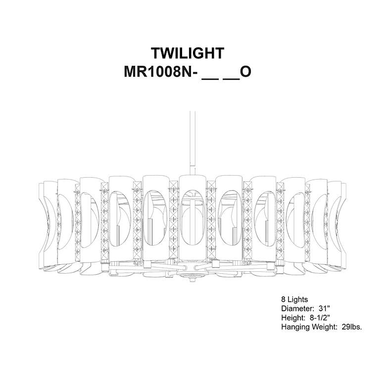 Image 4 Twilight 8.5"H x 31"W 8-Light Crystal Chandelier in Heirloom Gold more views