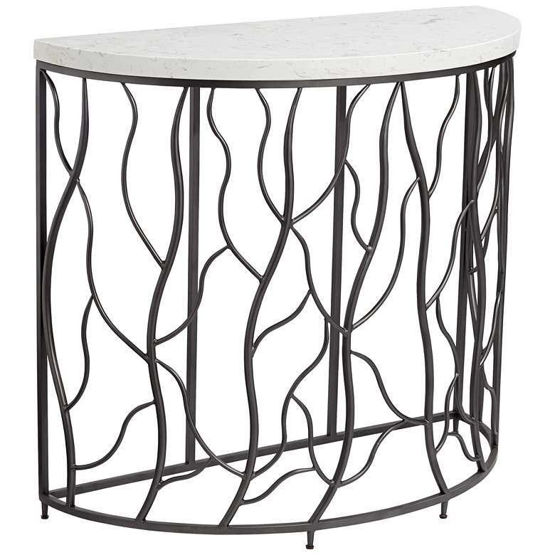 Image 2 Twilight Faux Marble Top Bronze Demilune Console Table