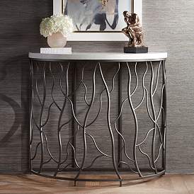 Image1 of Twilight Faux Marble Top Bronze Demilune Console Table