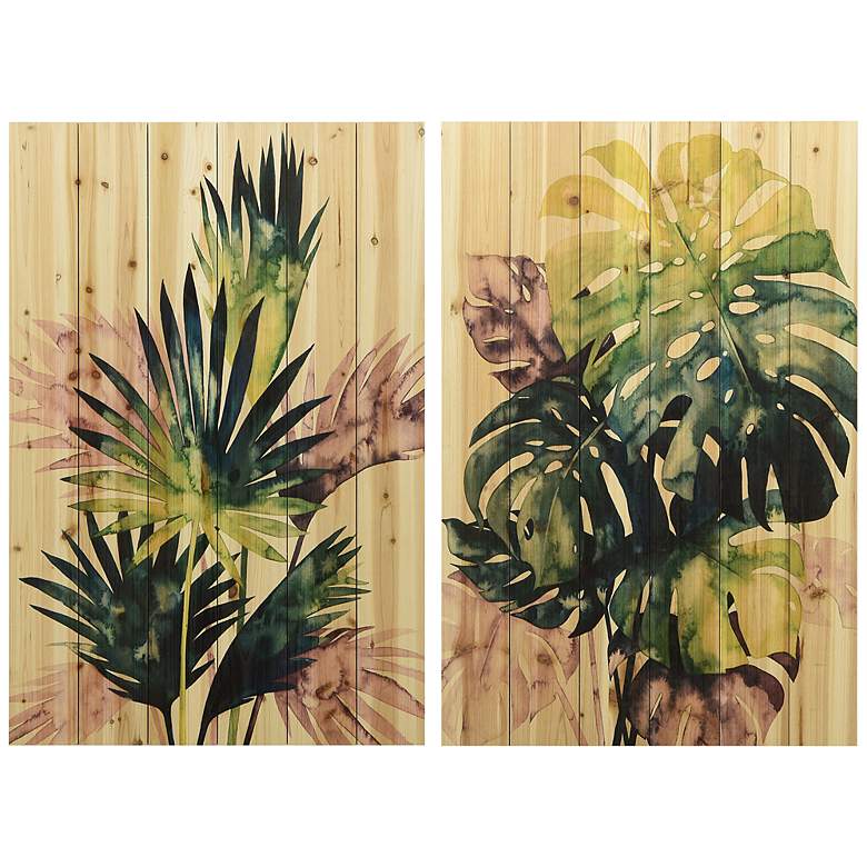 Image 2 Twilight Palms III and IV 36" High 2-Piece Wood Wall Art Set