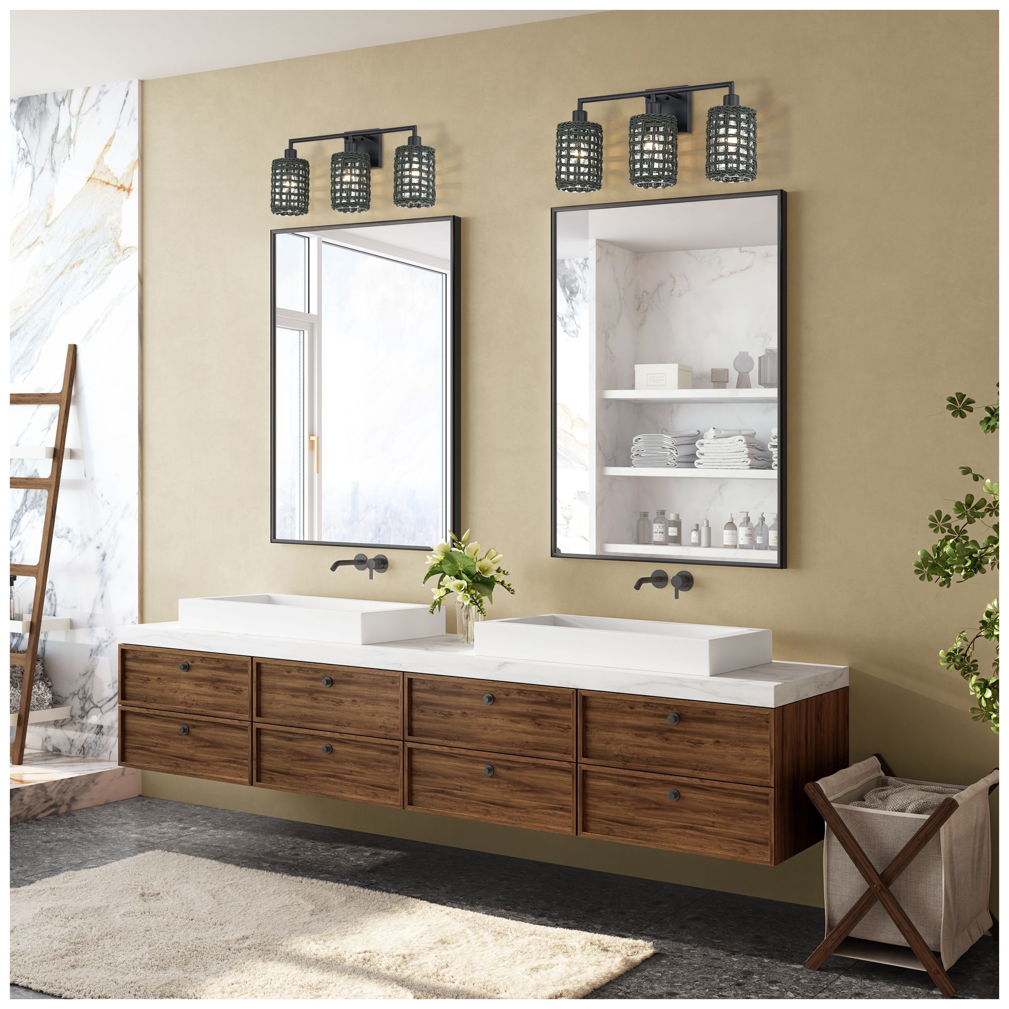 Twinewell 3 Light Black Vanity Sconce