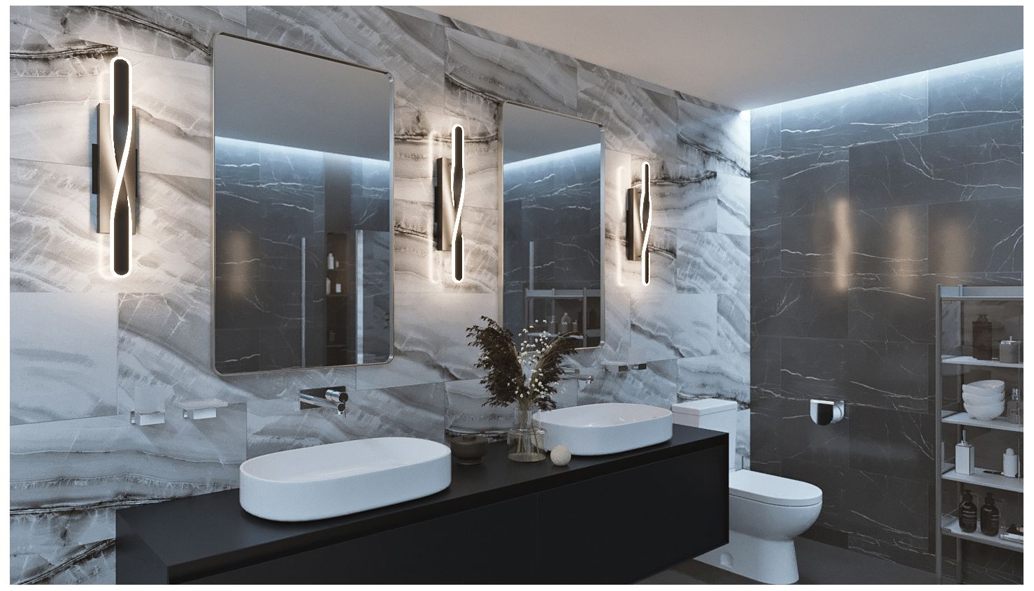 Image 3 Twist 35 3/4" Wide Black LED ADA Vanity Bath Light more views