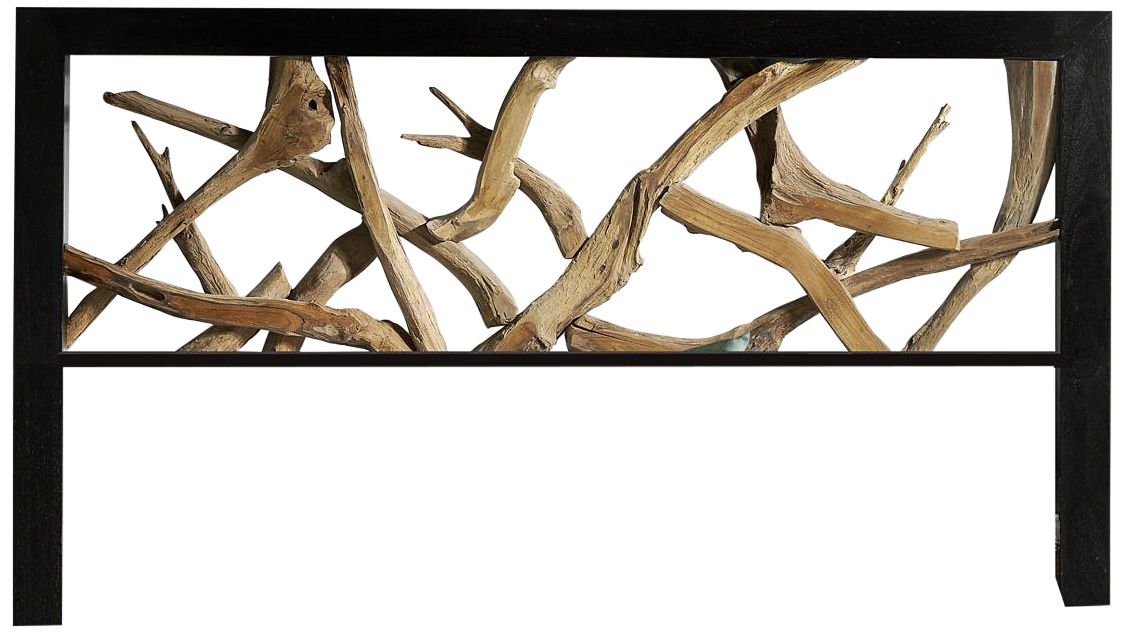 Twist Rustic Black and Natural Wood King Headboard 578W0 Lamps Plus