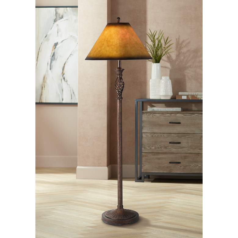 Image 1 Twisted Cage Rust Leatherette Shade Floor Lamp