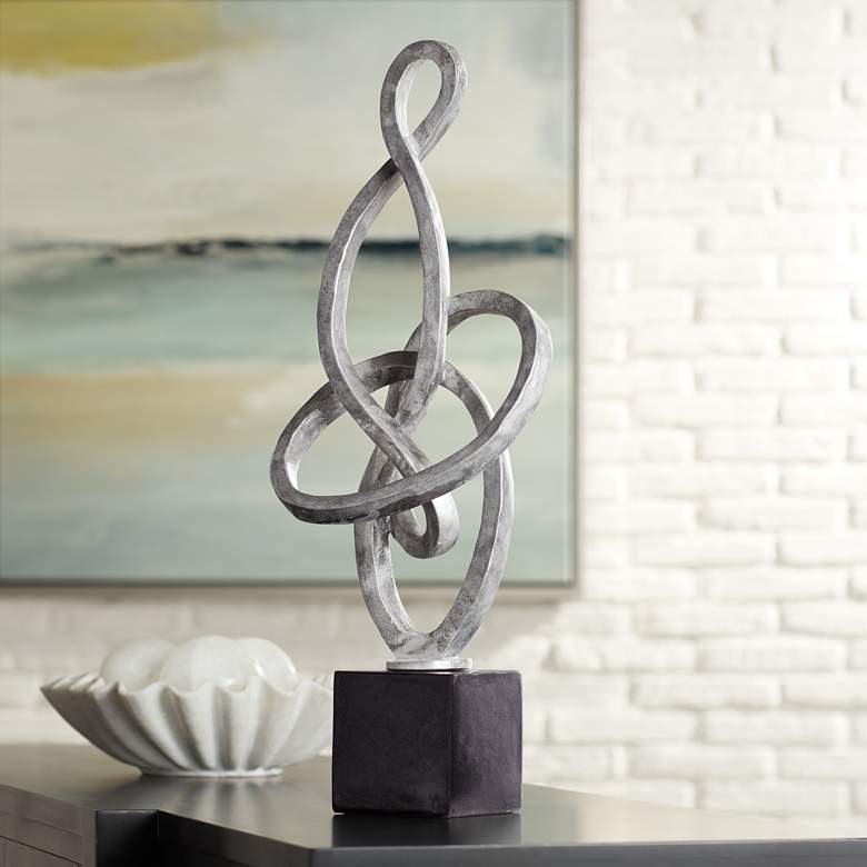 Twisted Matte Gray and Black 24&quot; High Circle Sculpture