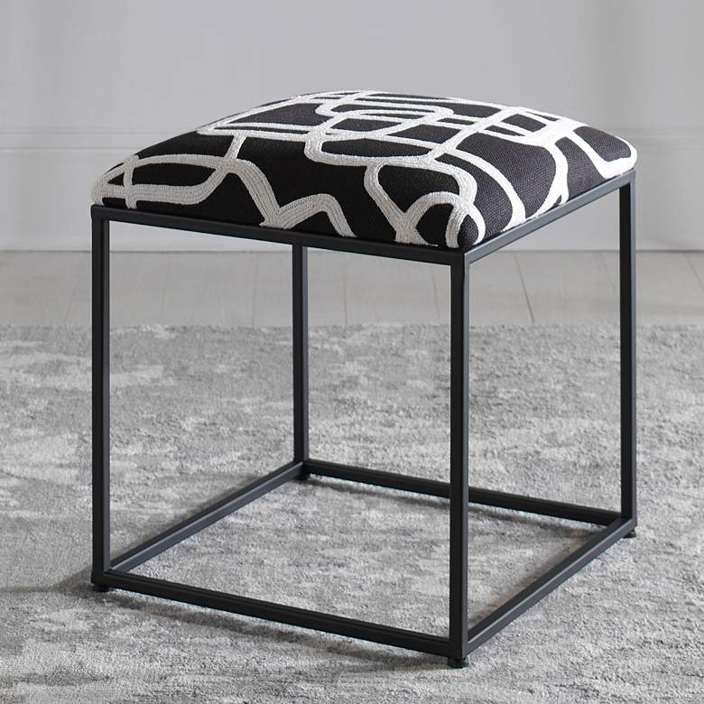 Image 2 Twists and Turns Black and White Fabric Square Ottoman