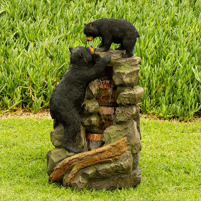 Image 1 Two Bears Climbing 36" High Outdoor LED Waterfall Fountain