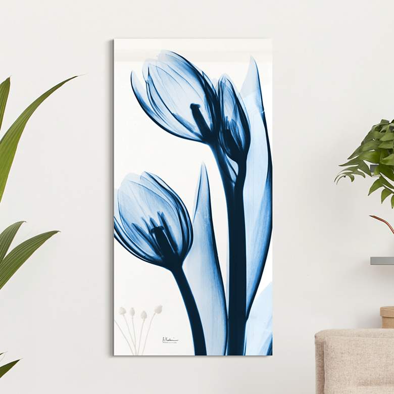 Image 2 Two Blue Tulips 48 inch High Tempered Glass Graphic Wall Art