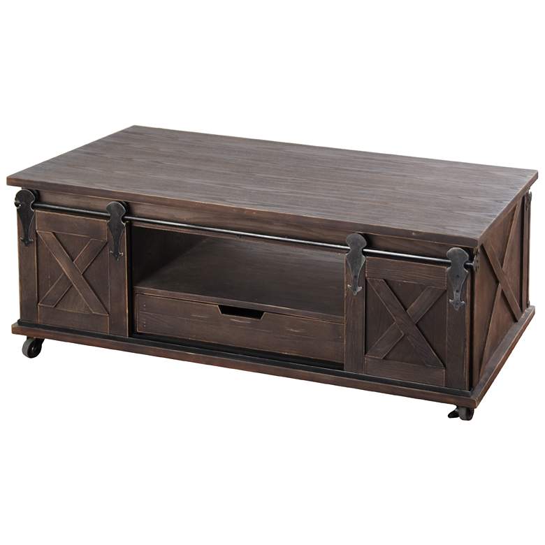 Image 1 Two Door, One Drawer and Shelf Wooden Coffee Table - Dark Brown