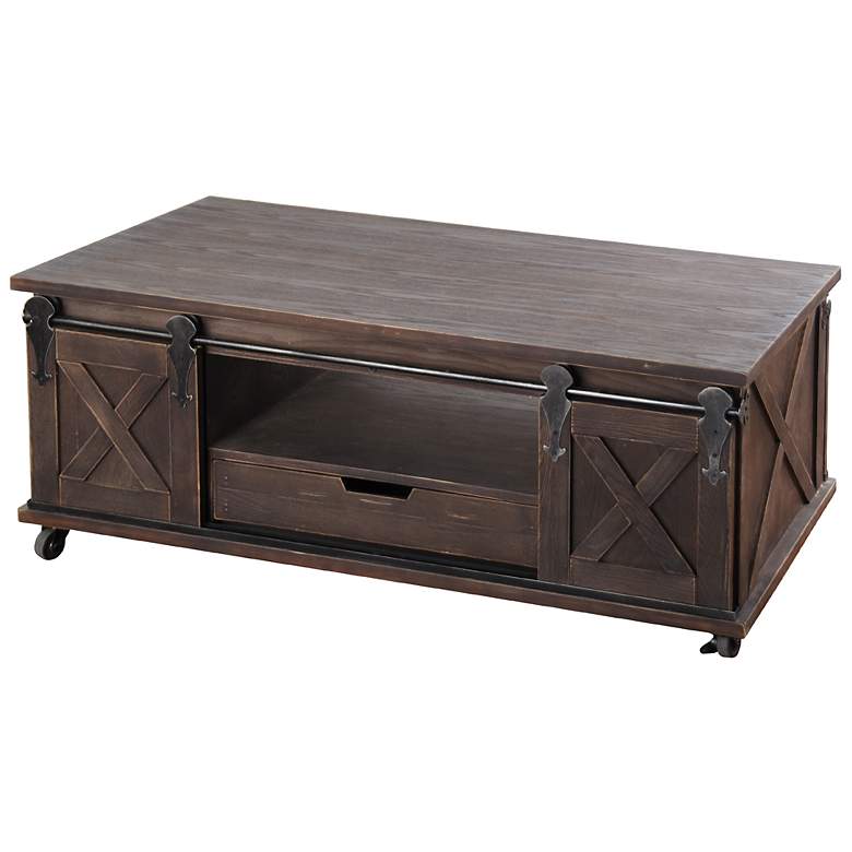 Image 2 Two Door, One Drawer and Shelf Wooden Coffee Table - Dark Brown