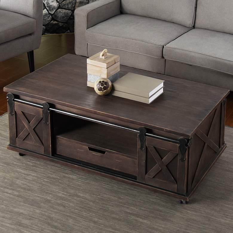 Image 1 Two Door, One Drawer and Shelf Wooden Coffee Table - Dark Brown