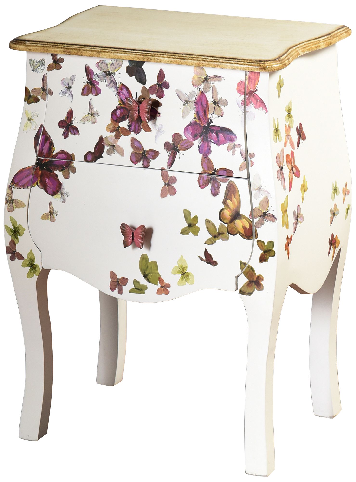 Two Drawer Hand-Painted Accent Cabinet - White/Natural