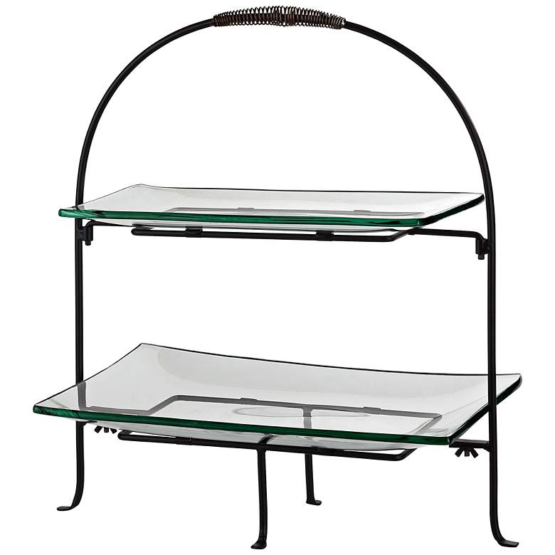 Image 1 Two Tier Serving Stand in Bronze with Glass Trays