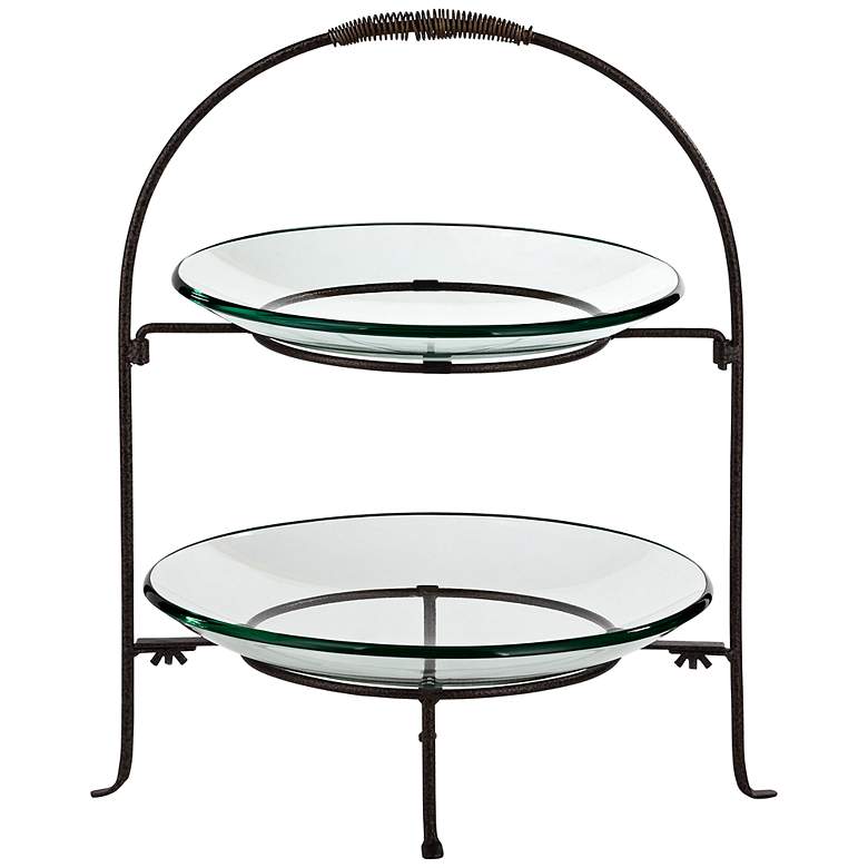 Image 1 Two Tier Serving Stand in Bronze with Round Glass Plates