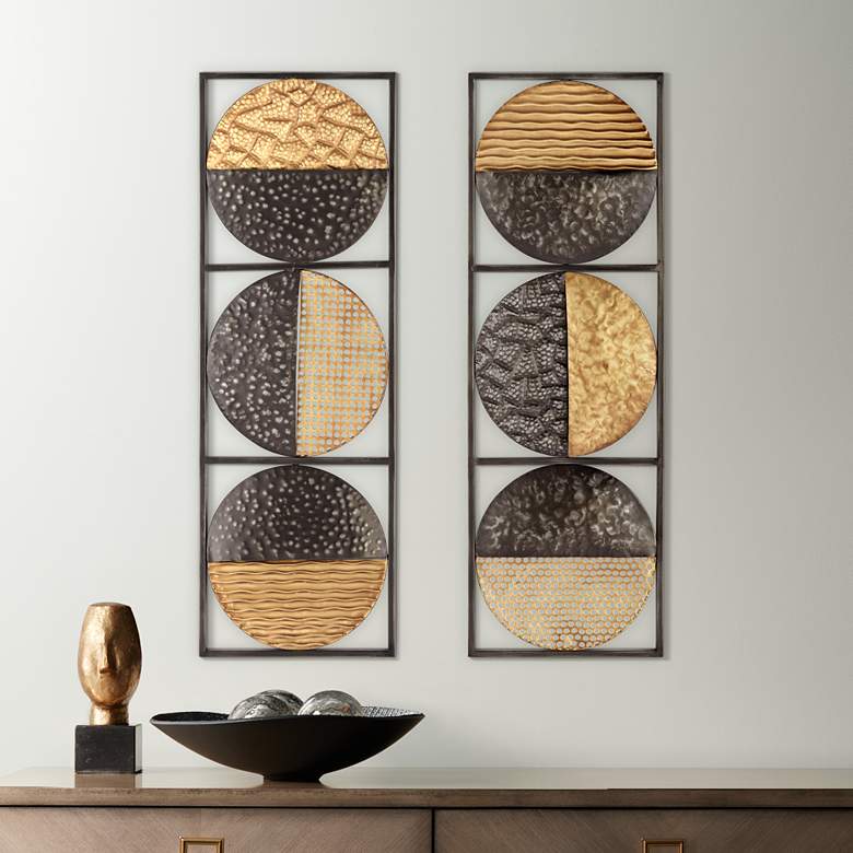 Image 1 Two-Tone Circles 35 1/2 inch High Modern Metal Wall Art Panels Set of 2