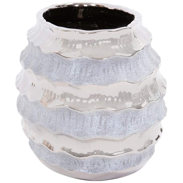 Image 5 Two-Tone Spiral 18 inch Wide Matte and Metallic Silver Modern Ceramic Vase more views