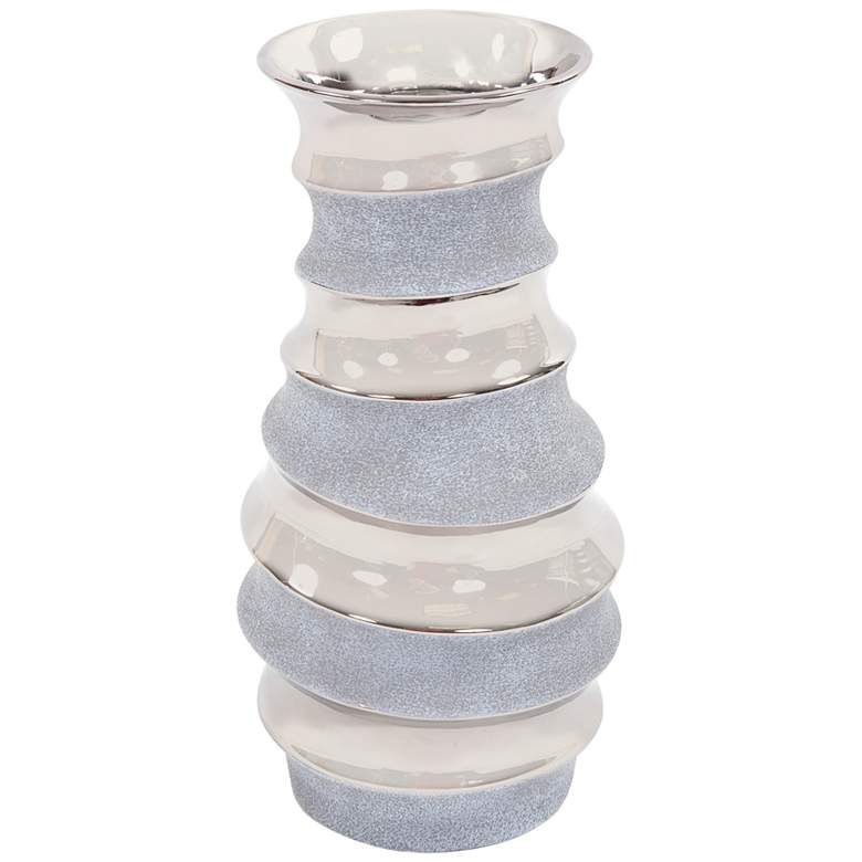 Image 1 Two-Tone Spiral Matte and Metallic Silver 15 inchH Ceramic Vase