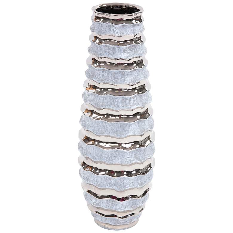 Two-Tone Spiral Matte and Metallic Silver 21&quot;H Ceramic Vase