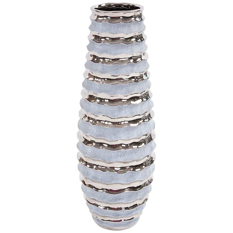 Image 1 Two-Tone Spiral Matte and Metallic Silver 27"H Ceramic Vase