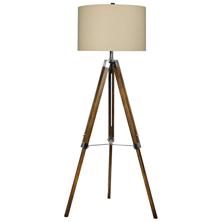 Image 2 Tycho Coffee Wood and Nickel Metal Tripod Floor Lamp