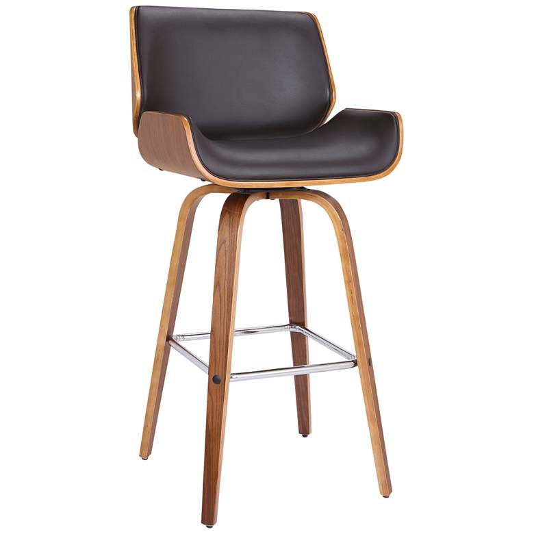Image 1 Tyler 26 in. Swivel Barstool in Brown Faux Leather and Walnut Wood