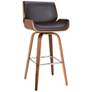 Tyler 26 in. Swivel Barstool in Brown Faux Leather and Walnut Wood