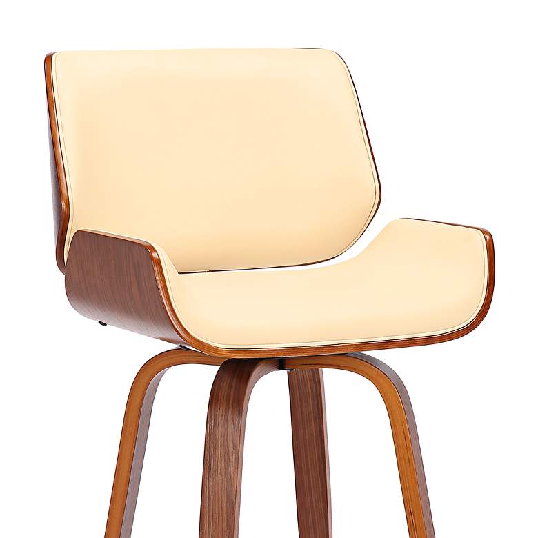 Image 3 Tyler 26 in. Swivel Barstool in Cream Faux Leather and Walnut Wood more views