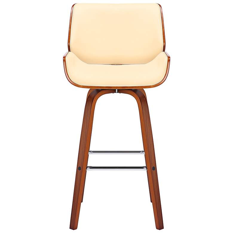 Image 5 Tyler 26 in. Swivel Barstool in Cream Faux Leather and Walnut Wood more views
