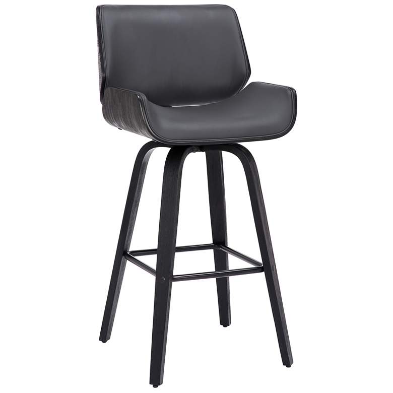 Image 1 Tyler 26 in. Swivel Barstool in Grey Faux Leather and Black Wood
