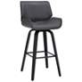 Tyler 26 in. Swivel Barstool in Grey Faux Leather and Black Wood