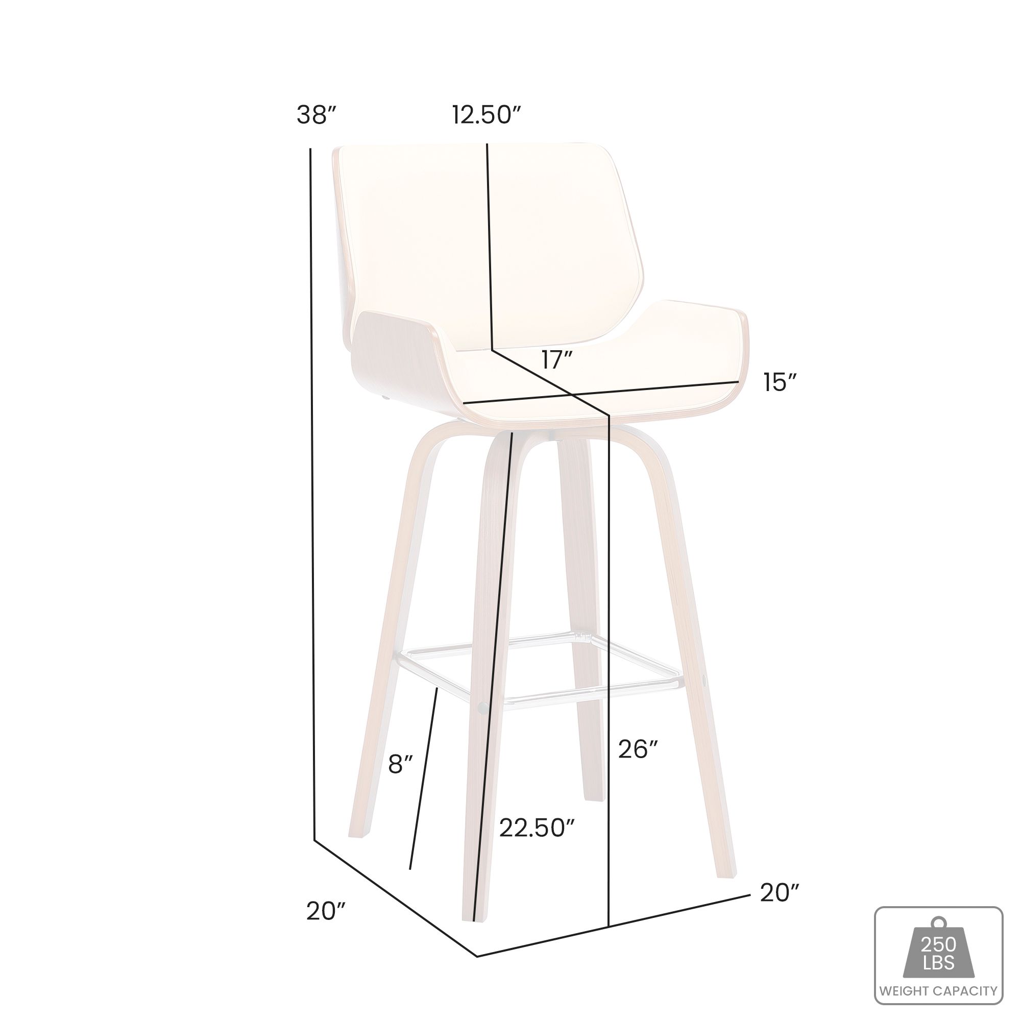 Tyler 26 in. Swivel Barstool in Grey Faux Leather and Black Wood