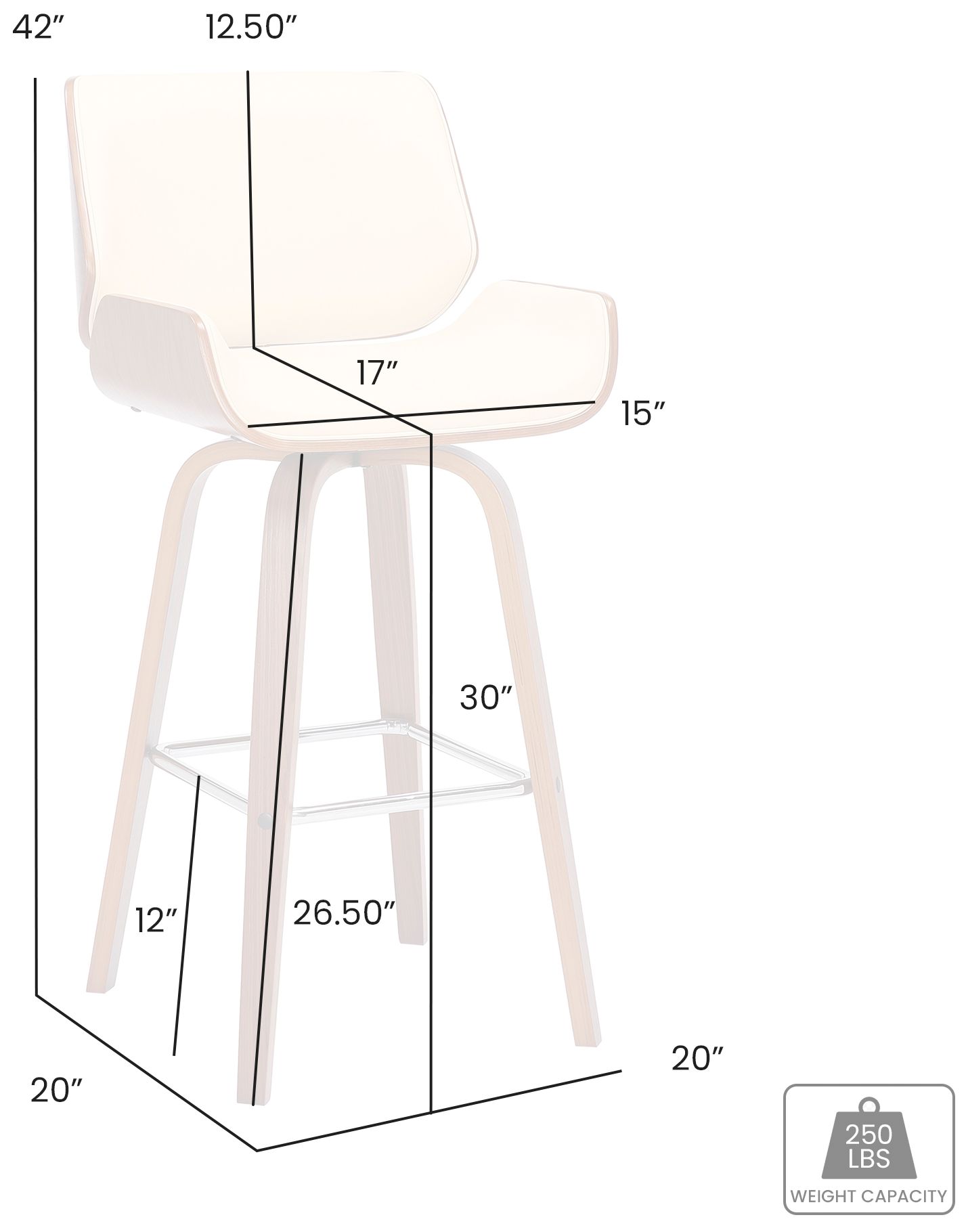 Tyler 30 in. Swivel Barstool in Brown Faux Leather and Walnut Wood