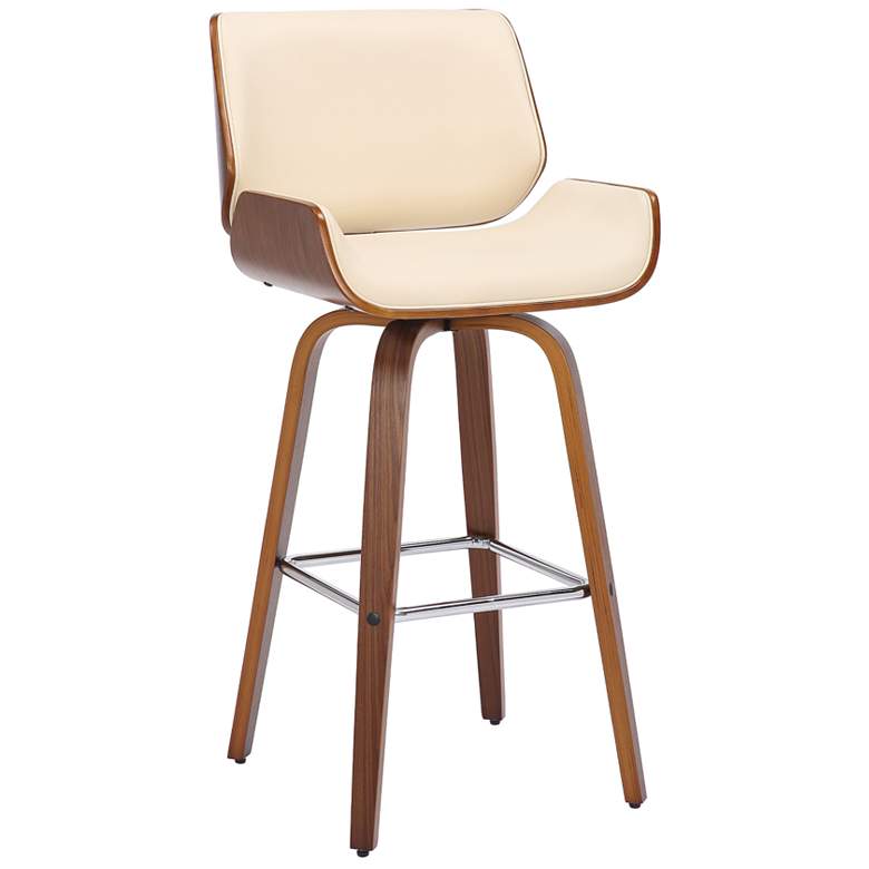 Image 1 Tyler 30 in. Swivel Barstool in Cream Faux Leather and Walnut Wood