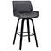 Tyler 30 in. Swivel Barstool in Grey Faux Leather and Black Wood