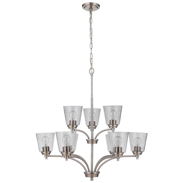 Image 1 Tyler 9 Light Chandelier in Brushed Polished Nickel with Clear Seeded Glass