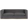 Tyler 91" Wide Grey Faux Leather Modern Sofa with Pillows in scene