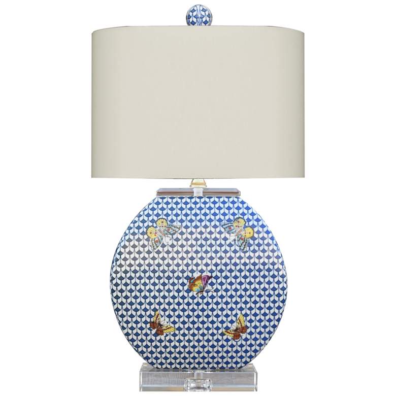 Image 1 Tyone Blue and White Fish Scale Moon Vase Table Lamp