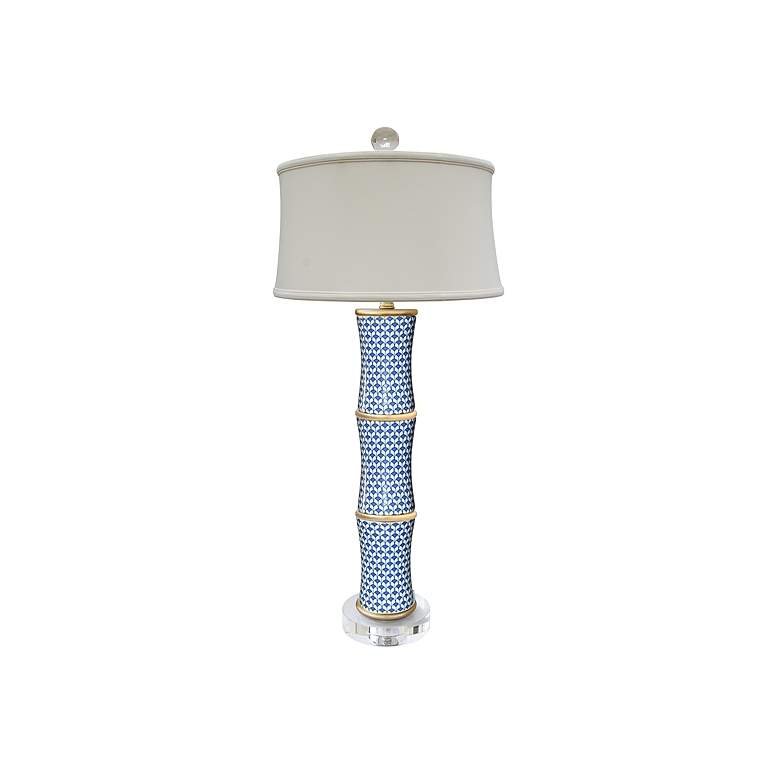 Image 1 Tyone Blue and White Fish Scale Porcelain Bamboo Table Lamp