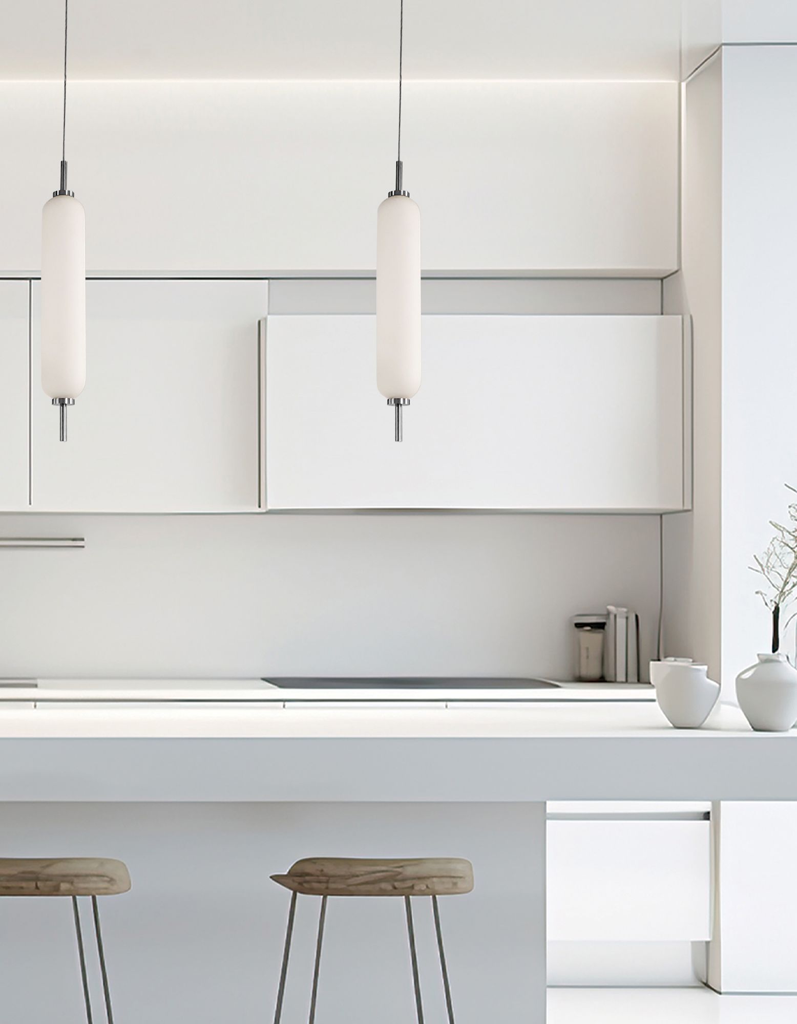 Image 2 Typha 2.5" Wide Polished Chrome 10W Pendant With White Opal Glass more views