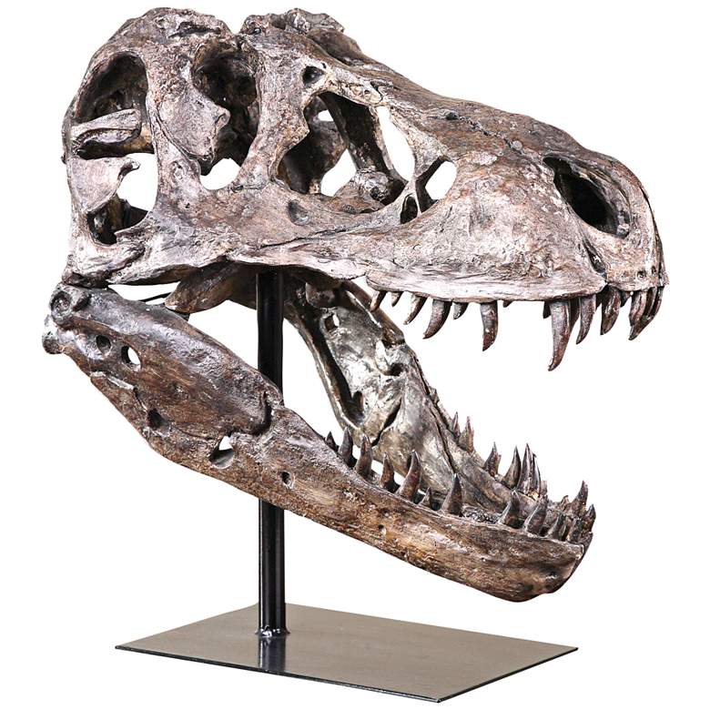 Image 2 Tyrannosaurus 20" High Chestnut Brown Gray Skull Statue