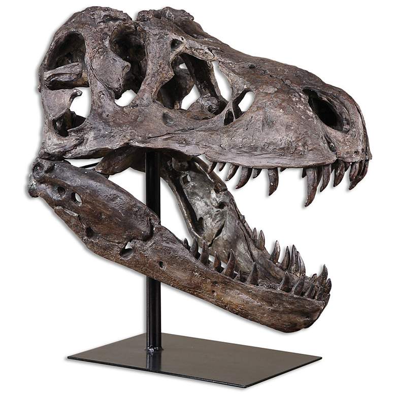 Image 2 Tyrannosaurus 20" High Chestnut Brown Gray Skull Statue