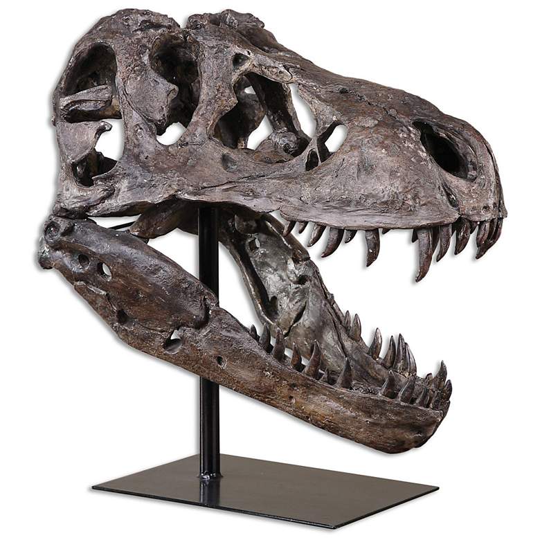 Image 2 Tyrannosaurus 20 inch High Chestnut Brown Gray Skull Statue