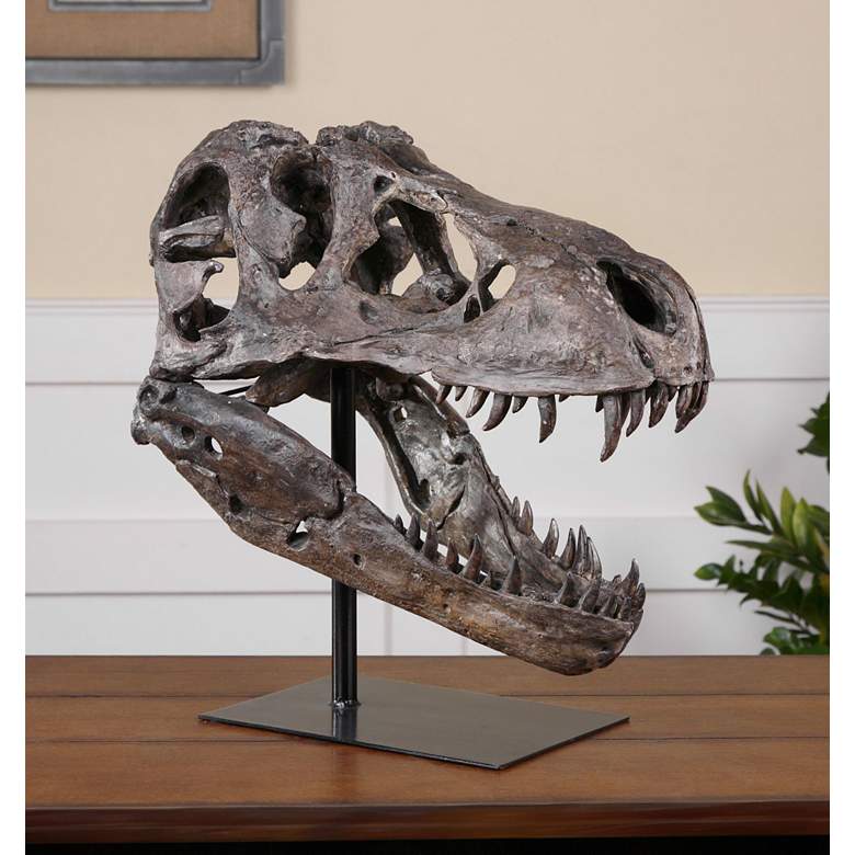Image 1 Tyrannosaurus 20" High Chestnut Brown Gray Skull Statue