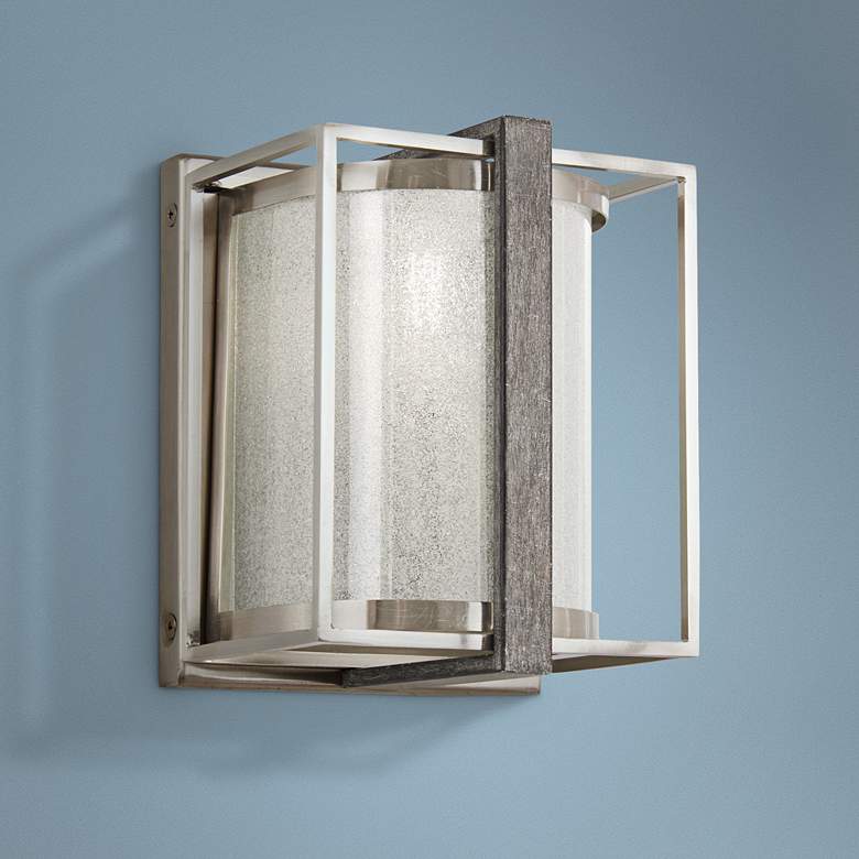 Image 1 Tyson&#39;s Gate 7 inchH Brushed Nickel with Shale Wood Modern Wall Sconce